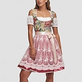 abordables Conjunto de Dirndl-Oktoberfest Vestido de dirndl Conjunto de dirndl Blusa con falda acampanada Longitud midi Encaje Hombros Caídos Manga de globo de soplo Mucama Alemán alpino Herencia prados Mujer Carnaval Festival de