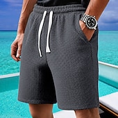 baratos Calções Estilo Casual-Homens Calções Waffle Calção Shorts de verão Shorts casuais Com Cordão Bolsos Cintura elástica Tecido Conforto Respirável Curto Ao ar livre Férias Desporto Casual Preto Branco Micro-Elástica
