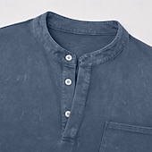 baratos Camiseta Henley Casual-Homens Camisa Henley Camisa 100% algodão com lavagem ácida Camiseta Manga Longa Vintage Retro Vintage Casual Estilo vintage Lavado Henley Casual Primavera Outono Todas as Estações Castanho Escuro