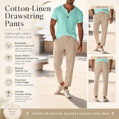  Per uomo Pantaloni di Lino Pantaloni Pantaloni Estivi Coulisse Elastico in vita Gamba Dritta Semplice Comodità Traspirante Lunghezza intera Casuale Quotidiano Ferie Moda Stile Classico Bianco Cachi