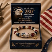  U.S. 250th Anniversary Bracelet 2026, Patriotic American Flag Bald Eagle Beaded Bracelet, Freedom Independence Day Jewelry Gift for Men Women, Memorial Keepsake for 1776-2026 Celebration