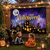 billiga Väggtapeter-halloween bakgrund glad halloween hemsökt hus väggtapet månen fladdermus natt utomhus bakgrund väggbonad för uteplats gård veranda staket barnfest fotobåsdekor