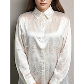  Damen Hemd Jacquard Knöpfe Elegant Täglich Langarm Hemdkragen Normale Oberteile Lässig Büro Weiß Schwarz Rote Herbst Winter