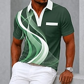  Men's Geometic Line Polo Shirts Short Sleeve Polo Shirts Collared Shirts Business Casual Outdoor Athleisure Daily Wear 3D Print Buttons Spring & Summer Blue Black Purple