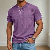 cheap Casual Henley Tee-Men's Henley Shirt 100% Cotton Acid Wash Shirt Short Sleeve Henley Summer Spring Fall Plain Retro Vintage Casual Vintage Style Washed Casual Light Blue Dark Brown Black Top Tee for Men
