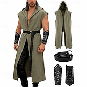 cheap Outfits-Retro Vintage Medieval Renaissance Waist Belt Hooded Cloak Arm Guards Sleeveless Archer Ranger Solid Color Fancy Dress Men's Fantasy Masquerade Party Renaissance Fair LARP Adults' Cloak Waist Belt