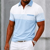 abordables Polo à blocs de couleurs pour hommes-Homme Bloc de Couleur Rayé Polo Manche Courte Polos Chemises à Col Vêtement décontracté de travaile Extérieur Athleisure Tenue quotidienne Impression 3D Boutons Été Printemps Bleu Rouge Marron