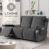  L.T.HOME Couch Cover for Pets 3 Seater 100% Waterproof Spillproof 4 Layer Quilted Reclining Sofa Cover with Side Pockets Non Slip Washable Furniture Protector Dark Gray
