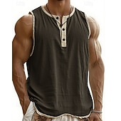 Недорогие Хлопковые Льняные Футболки-Men's Tank Top Vest Top Undershirt Sleeveless Shirt Sleeveless Henley Summer Plain Fashion Designer Basic Buttons Vacation Street Going out Black Pink Navy Blue Top Tee for Men