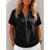  Mulheres Moletons Patchwork Bolsos Quarter Zip Côr Sólida Casual Manga Curta Com Capuz Casual Azul Branco Cinza celeste Preto Rosa Verão Primavera