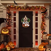 baratos Decoração ao ar livre-Guirlanda de madeira com fantasma para porta de Halloween, decoração divertida de fantasma para pendurar na porta da frente, enfeite rústico de boas-vindas para Halloween na varanda, entrada, parede,