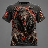 cheap Halloween T shirts-Halloween Men's Werewolf T Shirt Short Sleeve T shirt 3D Print Crew Neck Shirt Dark Casual Daily Street Red Brown Green Summer Spring Clothing Apparel S M L XL 2XL 3XL