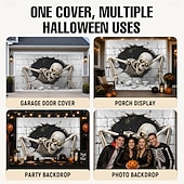  Halloween Garage Door Cover Skeleton Skull Breaking Wall 3D Optical Illusion Garage Door Banner Outdoor Haunted House Yard Party Decoration 16 x 7 FT