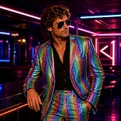 baratos Conjuntos-Conjunto Retro Vintage Discoteca Anos 80 Roupa Manga Comprida Discoteca Metálico Brilhante Fantasia Homens Fantasia de Carnaval Dia Das Bruxas Carnaval Baile de Máscaras Festa Espetáculo Boate Adulto