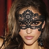 abordables Accesorios y más-Máscara de ojos de encaje para mujer, máscara de ojos para dama, accesorios para carnaval, fiesta de adultos, accesorios de Halloween, máscara de ojos de encaje tactel rojo, blanco y negro para mujer