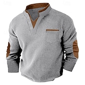  Herre Vaffel T-skjorte Vaffel Henley-skjorte Langermet V-hals Vår & Vinter Helfarge Mote Grunnleggende falske to stykker Avslappet Gate Sport Svart Hvit Burgunder Topp T-skjorte for menn