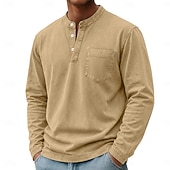 cheap Washed T-shirt-Men's Henley Shirt 100% Cotton Acid Wash Shirt T shirt Tee Long Sleeve Vintage Retro Vintage Casual Vintage Style Washed Henley Casual Spring Fall All Seasons Dark Brown Black Pink Henley T-Shirt
