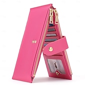 cheap Card Holders &amp; Cases-RFID Blocking Bifold Purse Credit Card Holder PU Leather Billfold Card Holder Wallet Double Zipper Hasp Card Purse