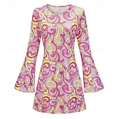abordables Robes-Rétro Vintage Hippie Années 1970 Robe Manches Evasées Hippie Géométrique Déguisement Femmes Mascarade Soirée &amp; Fête Défilé de la Fierté Mois des Fiertés Adulte Robe
