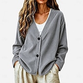 economico giacche casual-Per donna Giacca Camicia Giacca in Velluto a Coste Giacca Casual Caldo Bottoni Moda Signora Casuale Regolare Scollo a V Vestibilità comoda Manica Lunga Capispalla Rosso-arancio Rosso Blu marino