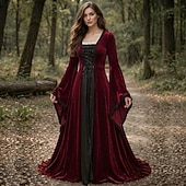 voordelige Jurk-Middeleeuws Renaissance Jurken Fancy kostuum Lange Mouwen Heks Viking Kostuum Dames Keltisch Fantasie Halloween Carnaval Prestatie LARP Ren Faire Volwassenen Kleding