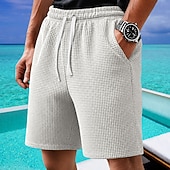 baratos Calções Estilo Casual-Homens Calções Waffle Calção Shorts de verão Shorts casuais Com Cordão Bolsos Cintura elástica Tecido Conforto Respirável Curto Ao ar livre Férias Desporto Casual Preto Branco Micro-Elástica