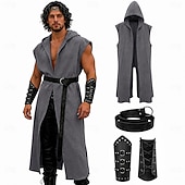 cheap Outfits-Retro Vintage Medieval Renaissance Waist Belt Hooded Cloak Arm Guards Sleeveless Archer Ranger Solid Color Fancy Dress Men's Fantasy Masquerade Party Renaissance Fair LARP Adults' Cloak Waist Belt