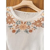 Blusa Ricamata da Donna Floreale Stilosa Casual Maniche 3/4 Collo a Giro Regular Tops Casual Quotidiano Bianco Rosa Grigio Estate Primavera