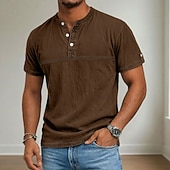 cheap Casual Henley Tee-Men's Henley Shirt 100% Cotton Acid Wash Shirt Short Sleeve Henley Summer Spring Fall Plain Retro Vintage Casual Vintage Style Washed Casual Light Blue Dark Brown Black Top Tee for Men
