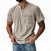 cheap Casual Henley Tee-Men's Henley Shirt 100% Cotton Acid Wash Shirt T shirt Tee Short Sleeve Retro Vintage Casual Distressed Vintage Style Washed Henley Casual Summer Spring Fall Black Light Green Pink Henley T-Shirt