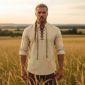  Medievale Rinascimento Camicia Lunghe Pirata Vichingo Costume Per uomo Halloween Carnevale Performance LARP Fiera Rinascimentale Adulti Camicia