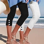  Women's Capri Pants Leggings Elegant Vacation Capris High Waist Plain Comfort Stretchy Vacation White Black Summer Spring Fall