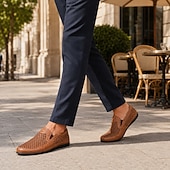 billiga Slip-On vardagsskor-Herrloafers i kohud och andningsbara mesh, bekväma vardagsskor med gummisula för vardagsbruk