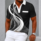  Men's Geometic Line Polo Shirts Short Sleeve Polo Shirts Collared Shirts Business Casual Outdoor Athleisure Daily Wear 3D Print Buttons Spring & Summer Blue Black Purple