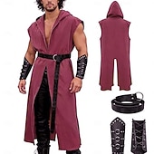 cheap Outfits-Retro Vintage Medieval Renaissance Waist Belt Hooded Cloak Arm Guards Sleeveless Archer Ranger Solid Color Fancy Dress Men's Fantasy Masquerade Party Renaissance Fair LARP Adults' Cloak Waist Belt
