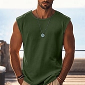 abordables Débardeurs-Homme T-shirt Sans manches Manche Courte Manches Courtes Col ras du cou Col rond Été Uni Texturé Mode Classique Occasionnel Pur Occasionnel Rue Sports Bleu Blanche bleu marine T-shirt haut de gamme