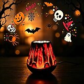 voordelige Binnenshuis- en feestverlichting-Halloween-kerstprojectorlamp met realistisch vlammenpatroon, dynamische pompoen-, spook-, sneeuwvlok- en kerstmanprojectielamp, USB 5V-voeding, feestelijk nachtlampje voor slaapkamer en woonkamer.