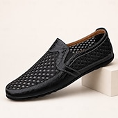 billiga Slip-On vardagsskor-Herrloafers i kohud och andningsbara mesh, bekväma vardagsskor med gummisula för vardagsbruk