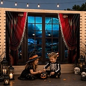 abordables Tapices de pared-Cortina gótica de Halloween para ventana, tapiz de pared con ilusión 3D, mansión embrujada a la luz de la luna, fondo exterior para colgar en la pared del patio, jardín, porche, cerca, decoración para