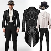 baratos Conjuntos-Conjunto Retro Vintage Medieval Casaco Jaqueta Tailcoat Ebenezer Scrooge Dickens Vampiros Elfo Chapeleiro Louco Fantasia Homens Fantasia Real Steampunk Natal Dia Das Bruxas Carnaval Espetáculo Festa