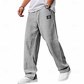 baratos Clássico-Homens Calças Calça verão Calças largas Calças de praia Cintura elástica Perna reta Tecido Conforto Respirável Comprimento total Casual Diário Feriado Férias Moda Azul Branco Sem Elasticidade