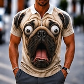 ieftine Polo cu imprimeu animal pentru bărbați-Bărbați Animal Desene 3D Tricouri polo Tricouri polo cu fermoar Manșon scurt Tricouri de polo Cămăși cu guler Casual În aer liber Îmbrăcăminte Atletică Imprimare 3D Material Plasă care Respiră Polo