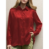  Damen Hemd Jacquard Knöpfe Elegant Täglich Langarm Hemdkragen Normale Oberteile Lässig Büro Weiß Schwarz Rote Herbst Winter