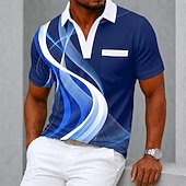  Men's Geometic Line Polo Shirts Short Sleeve Polo Shirts Collared Shirts Business Casual Outdoor Athleisure Daily Wear 3D Print Buttons Spring & Summer Blue Black Purple
