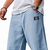 baratos Clássico-Homens Calças Calça verão Calças largas Calças de praia Cintura elástica Perna reta Tecido Conforto Respirável Comprimento total Casual Diário Feriado Férias Moda Azul Branco Sem Elasticidade