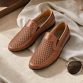 billiga Slip-On vardagsskor-Herrloafers i kohud och andningsbara mesh, bekväma vardagsskor med gummisula för vardagsbruk