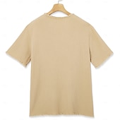 economico T-shirt in Cotone e Lino-Per uomo Maglietta Maglietta di cotone Manica Corta Collo con lacci Estate Primavera Tutte le stagioni Tinta unica Semplice Testurizzato Vacanza Vintage Sport Senza bordo Casuale Casa All'aperto