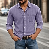 baratos Camisas casuais inteligentes masculinas-Masculino Camisa Social Camisa casual Tingimento em peça Camisa Acid Wash Preto Vinho Azul Marinha Roxo Verde Manga Longa Tecido Colarinho de Camisa Casual Diário Botão para baixo Roupa Algodão