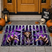  Halloween 3D Optical Illusion Doormat Witch Skeleton Skull Front Door Mat Purple Scary Witch Hat Indoor Outdoor Entrance Rug Creepy Halloween Porch Decor