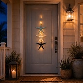 cheap Decorative Lights-Lighted Wooden Fish &amp; Starfish Wall Decor – Beachy Wall Decor with Warm LEDs, Coastal Nautical Hanging Decor for Bathroom, Porch &amp; Beach House